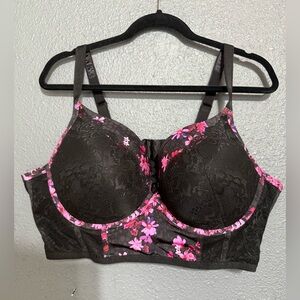 Torrid Curve Elegant Floral Lace Bra - Black and Pink